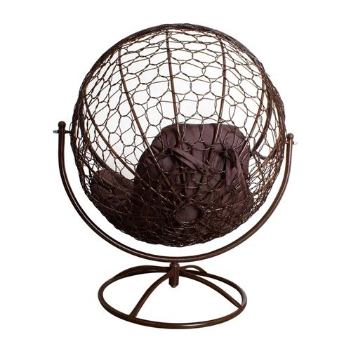 Вращающееся кресло ГАГАРИН с ротангом, коричневое, коричневая подушка