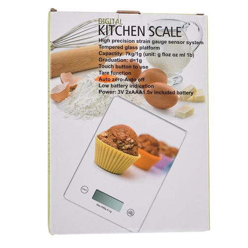 Весы кухонные электронные 7 кг 15Х20 стекло, 1/40