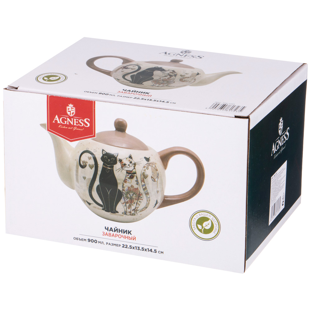 ЧАЙНИК AGNESS, ПАРИЖСКИЕ КОТЫ, 22, 5*13, 5*14, 5 СМ 900 МЛ, КОР=16ШТ.