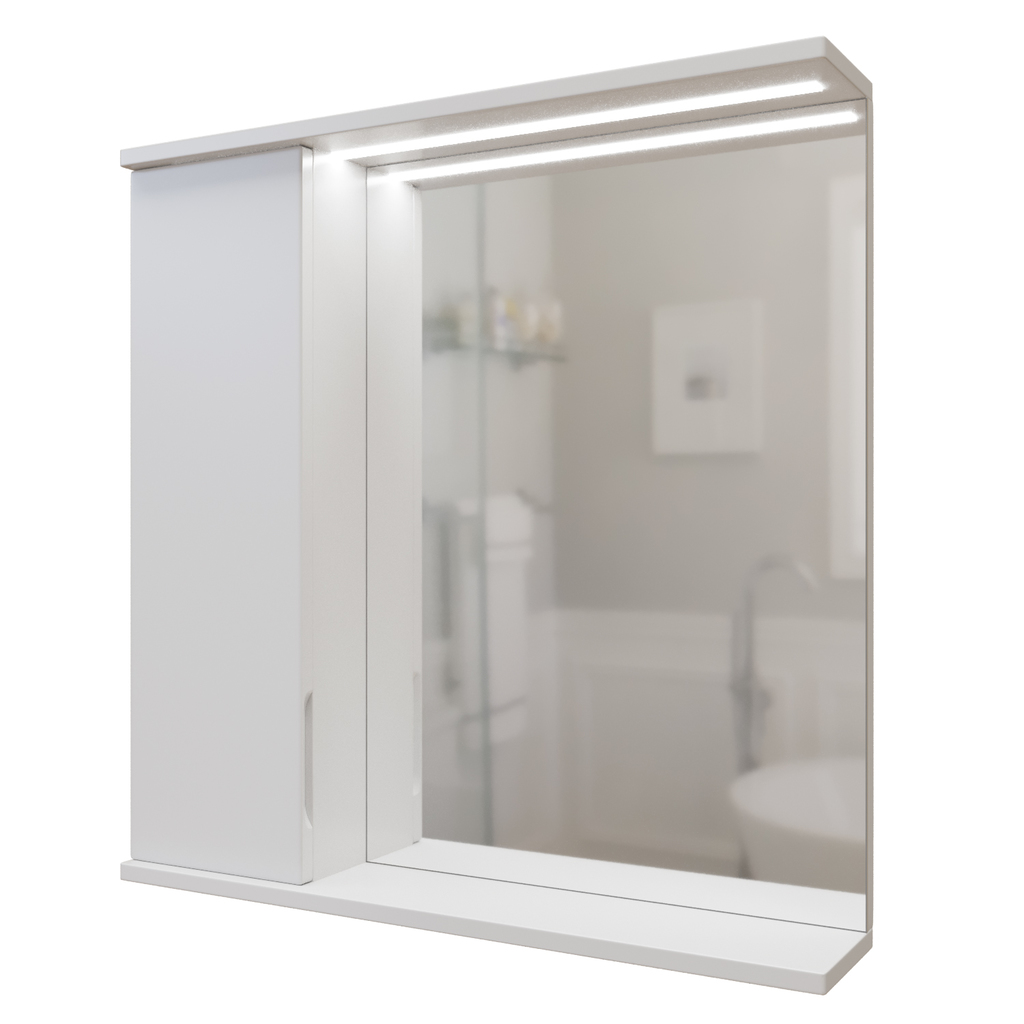 Зеркальный шкаф, Лайн-70, левый с подсветкой, ПВХ