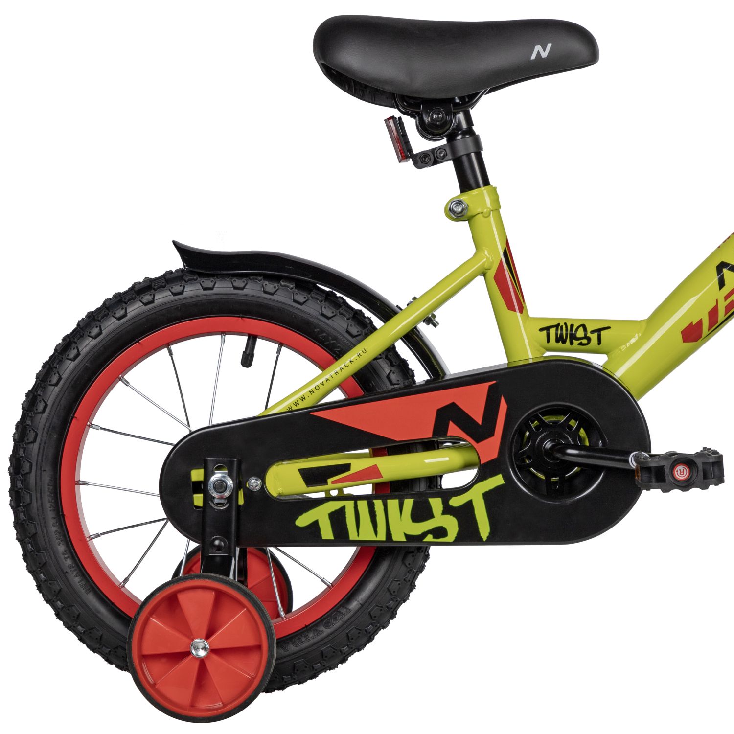 Велосипед NOVATRACK 14, TWIST зеленый, тормоз нож, крылья корот, полная защ.цепи