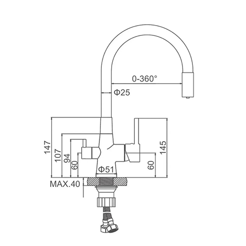 Смеситель для кухни с гибким изливом и встроенным питьевым краном Ledeme L4955-2 чёрный, хром