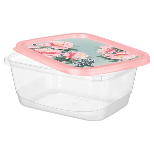 Контейнер для продуктов прямоугольный 1, 5л с декором Сад пионов, розовый