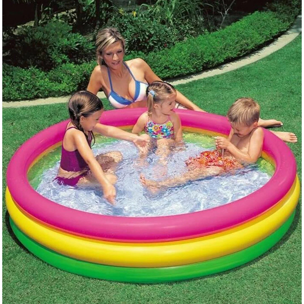 INTEX Бассейн детский "Цветные кольца", 147x33см, надувное дно, заплатка, от 2 лет, 57422NP