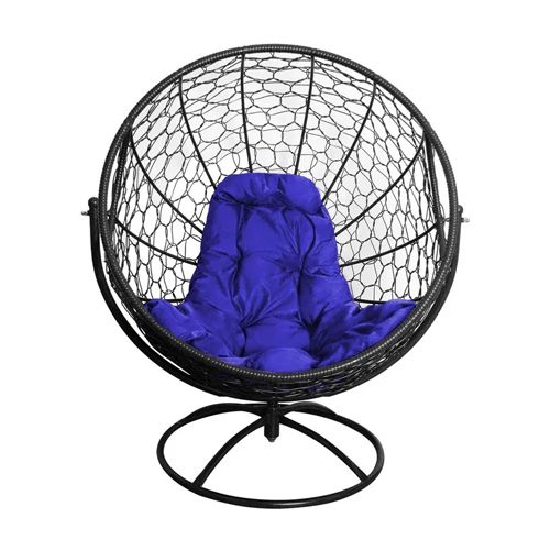 Вращающееся кресло ГАГАРИН с ротангом, чёрное, синяя подушка