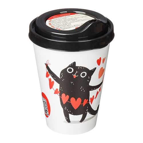 Стакан с крышкой 420 мл Homver 222123830/01, с декором, черный