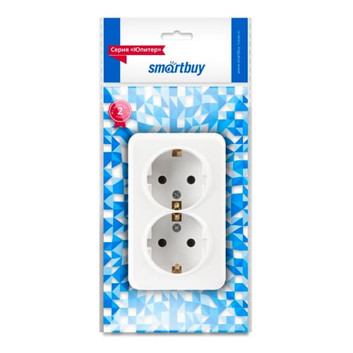 Розетка 2-местная 16А с заземлением белая Юпитер Smartbuy, SBE-03w-16-S2-Z, 1/200