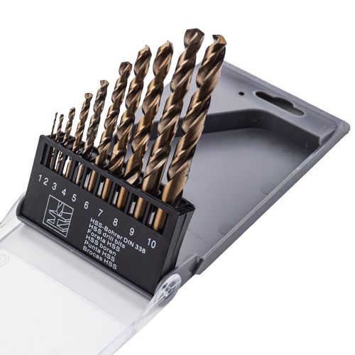 Набор сверл по металлу цилиндрический хвостовик Барракуда 10 шт пластиковый кейс（1-2-3-4-5-6-7-8- 9-10 ММ ）, 1/100