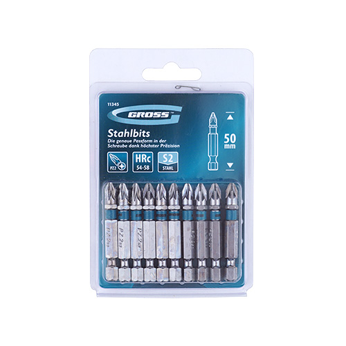 Биты PZ2 50мм, 10шт, сталь S2 GROSS с магн. наконечником, 1/60