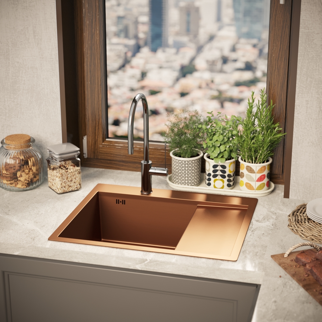 Мойка настол.монтаж 60х50, 3, 0 лев. вып 3 1/2 MIXLINE PRO 20см с сифоном, бронза