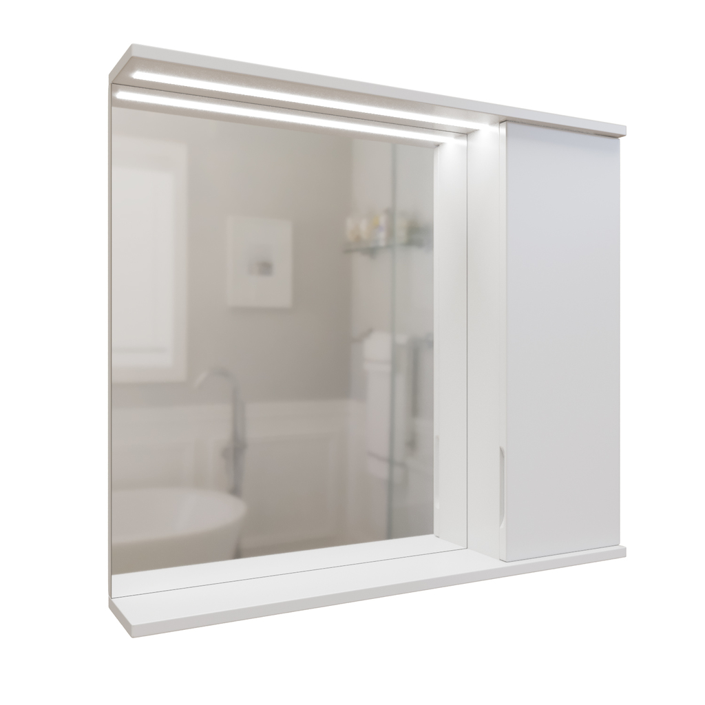 Зеркальный шкаф, Лайн-80, правый с подсветкой, ПВХ