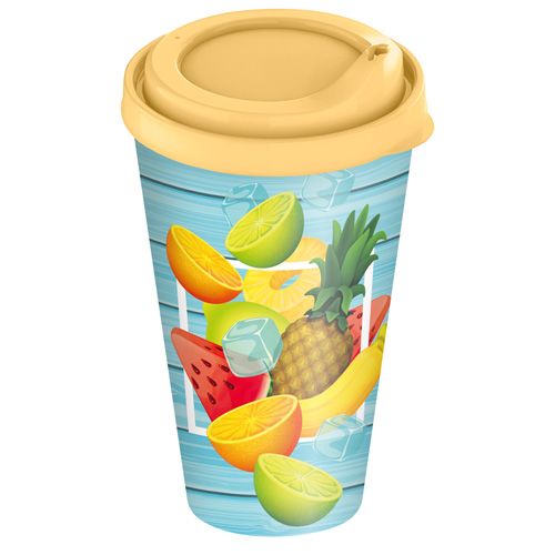 Стакан с крышкой 550 мл Homver 223127304/01, с декором Солнечное настроение бледно-желтый