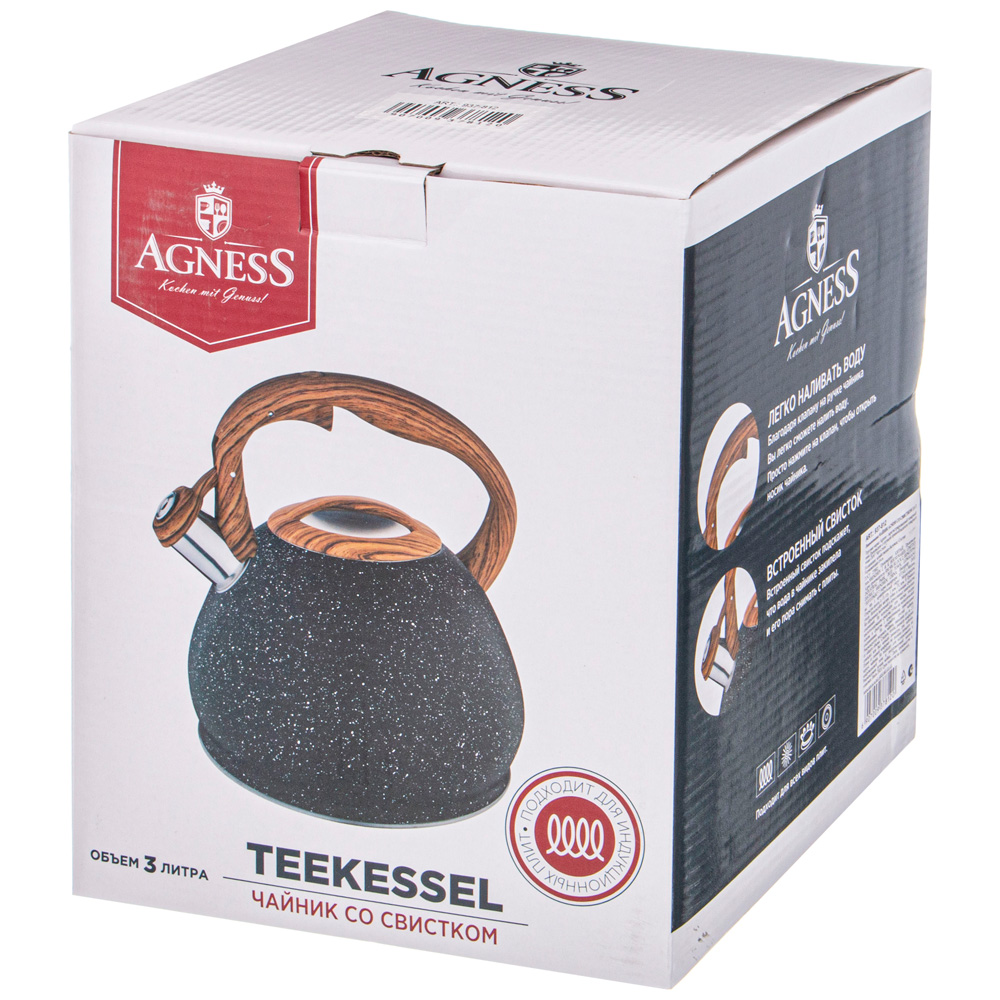 ЧАЙНИК AGNESS СО СВИСТКОМ 3, 0 Л ТЕРМОАККУМУЛИРУЮЩЕЕ ДНО, ИНДУКЦИЯ, КОР=6ШТ
