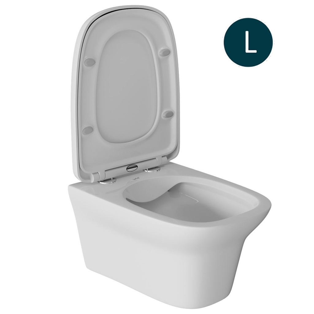 Унитаз подвесной безободковый WAVE STONE сид. дюропласт, м/л, быстр, БЕЛЫЙ глянец, L