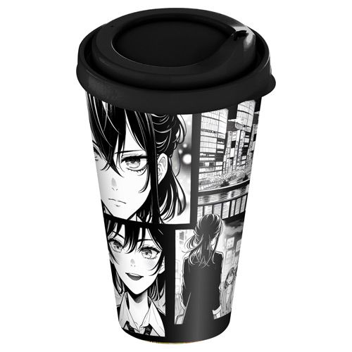 Стакан с крышкой 550 мл Homver 223134830/01 с декором Аниме, черный