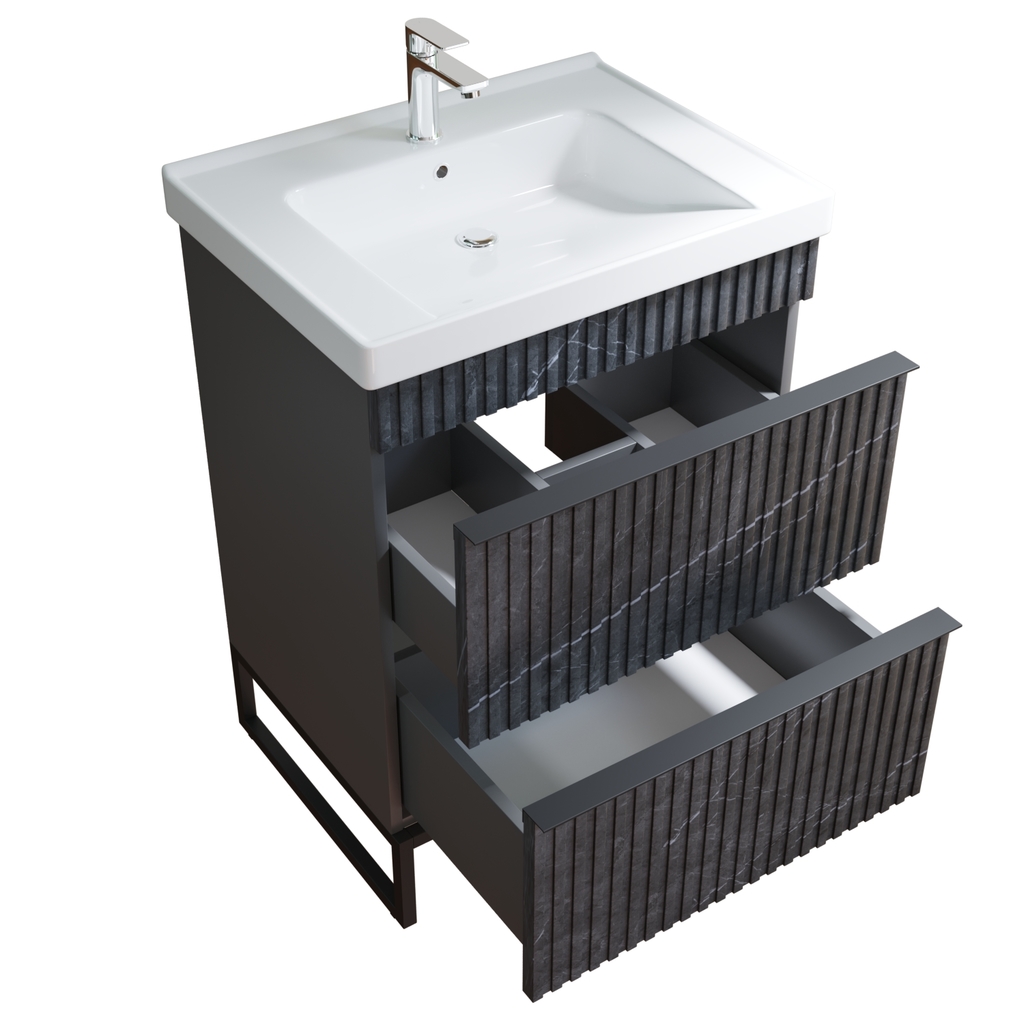 Тумба д/ванной, Окленд -60,  ОТДЕЛЬНО ПРИОБРЕТАЕТСЯ РАКОВИНА Графит Мрамор под раковину Грэйс- 60, DREJA ЛОФТ, ПВХ, раковина в комплект не входит