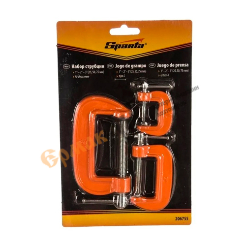 Струбцина G-тип набор. 3шт 25-50-75мм SPARTA, 1/50