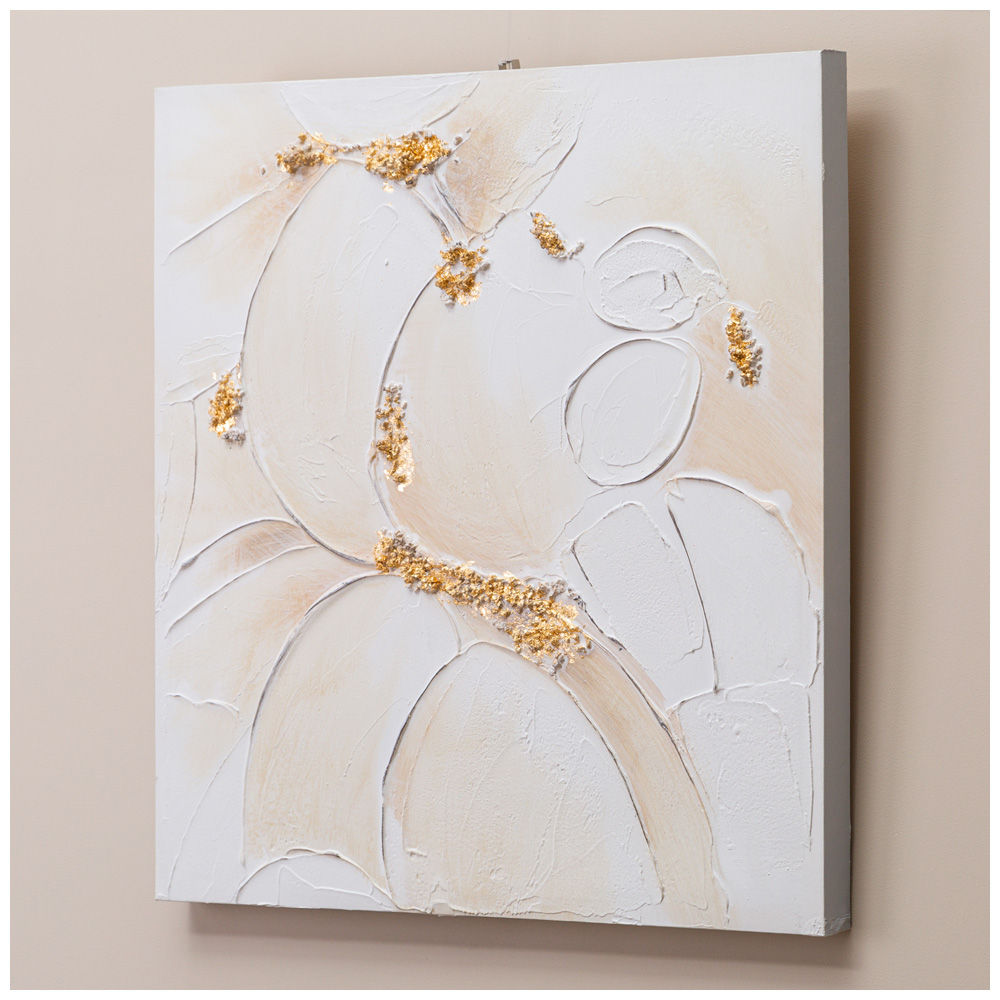 Картина, АБСТРАКЦИЯ ЗОЛОТО НА БЕЛОМ, 60Х60Х3 см