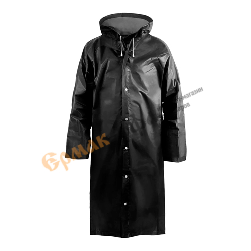 Дождевик-плащ EVA, черный, с капюшоном на кнопках Komfi EVABL1, 1/50