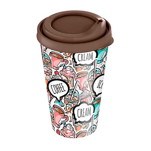 Стакан с крышкой 550 мл Homver 221134224/01, с декором, темно-коричневый