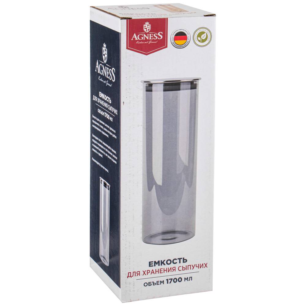 ЕМКОСТЬ ДЛЯ СЫПУЧИХ ПРОДУКТОВ AGNESS, SMOKY, 1700 МЛ ДИАМЕТР=9, 5 СМ. ВЫСОТА=27 СМ ЦВЕТ:ДЫМЧАТЫЙ