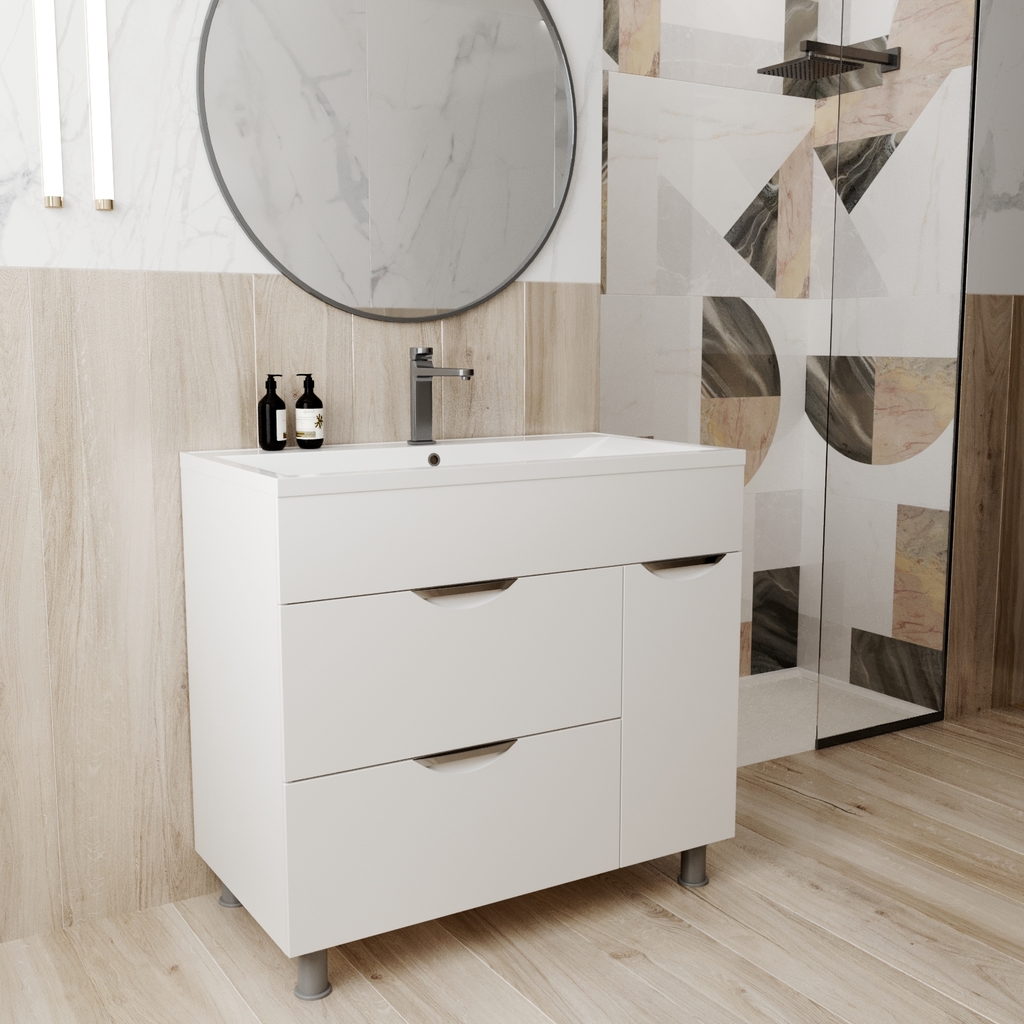 Тумба д/ванной, ЭТЬЕН-90,  ОТДЕЛЬНО ПРИОБРЕТАЕТСЯ РАКОВИНА с бельевой корзиной под раковину Нелли-90, MIXLINE, ПВХ, раковина в комплект не входит