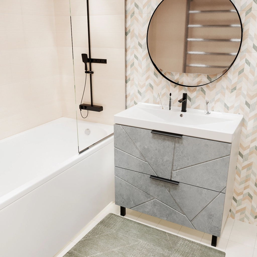 Тумба д/ванной, Гранд-70,  ОТДЕЛЬНО ПРИОБРЕТАЕТСЯ РАКОВИНА Бетон под раковину Марго-70, MIXLINE, ПВХ, раковина в комплект не входит