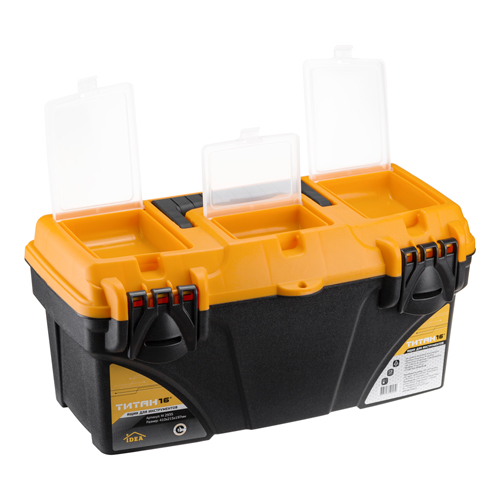 Ящик для инструментов IDEA ТИТАН 16, М 2935, с секциями, черный с желтым