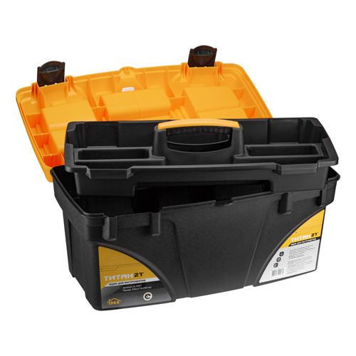 Ящик для инструментов IDEA ТИТАН 21, М 2937, с секциями, желтый с черным