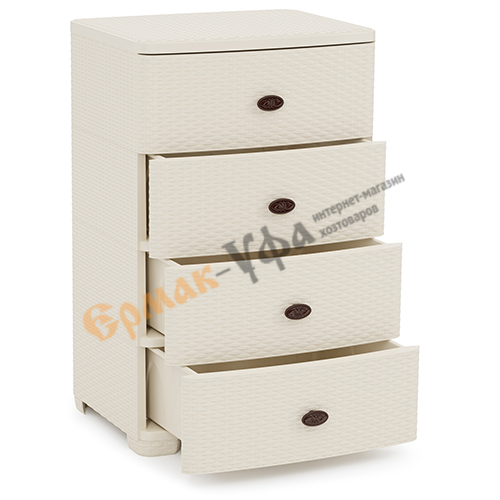 Комод 4-х секц ПЛЕТЕНКА широкий слон. кость, Альтернатива, м4059, 1/1