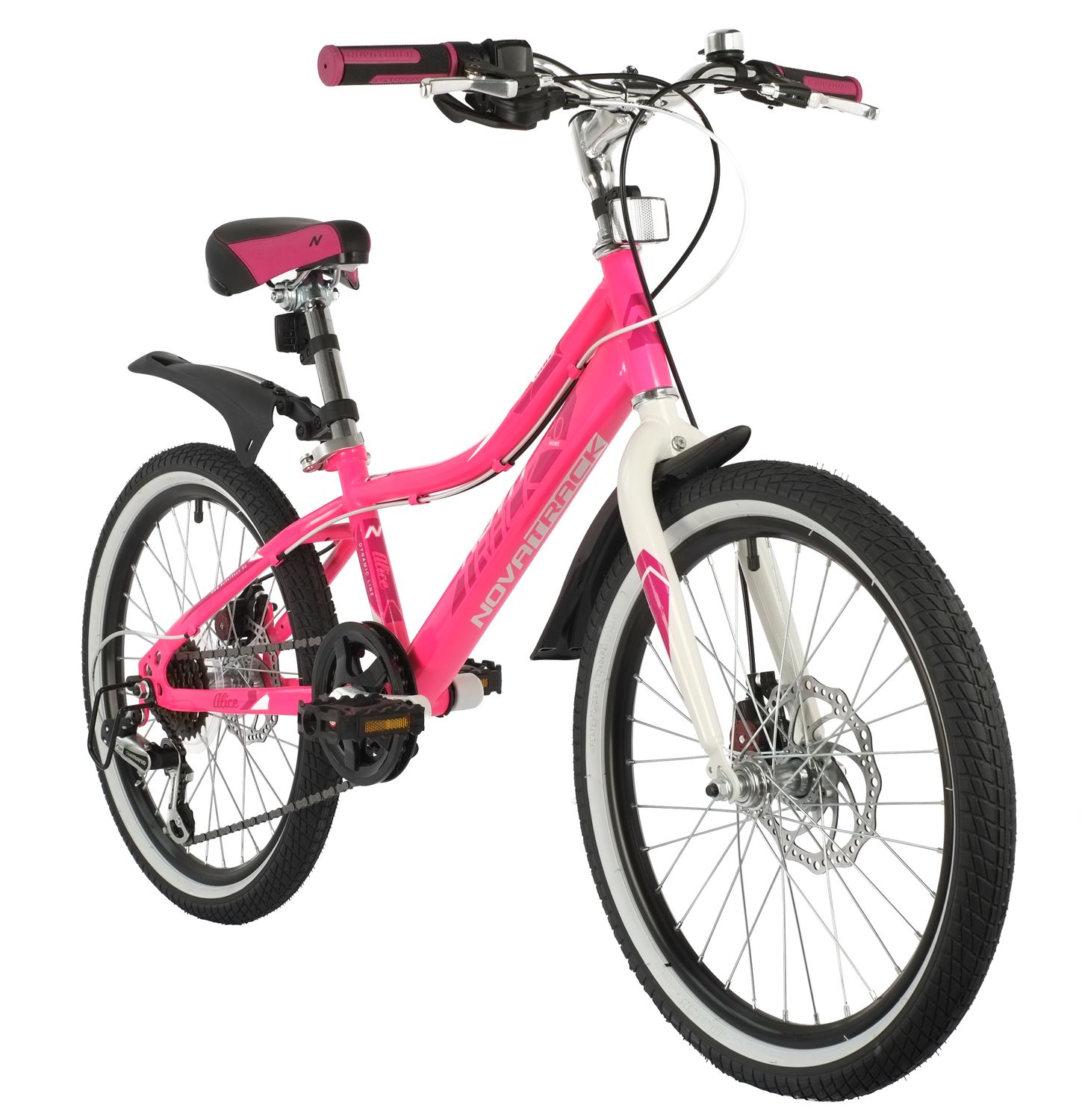 Велосипед NOVATRACK 20, ALICE розовый,   стальная рама, 6 скор., Shimano TY21/Microshift TS38, дисков