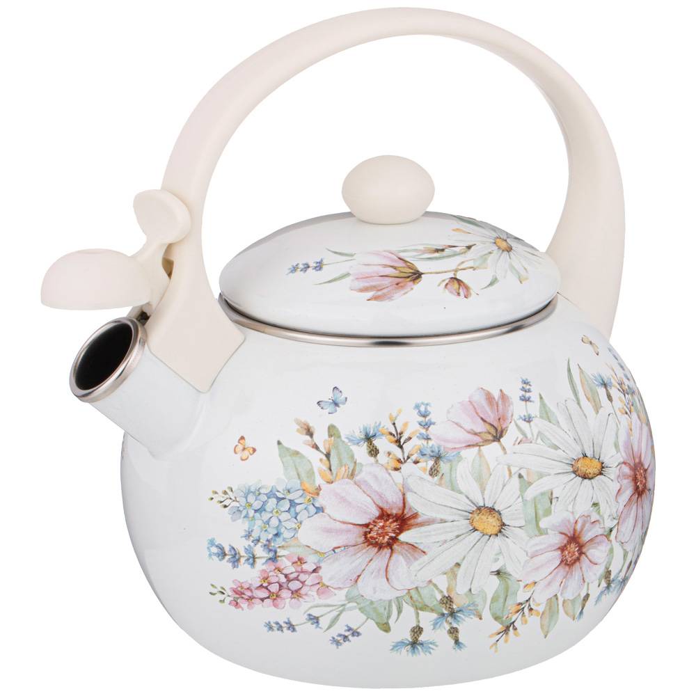 ЧАЙНИК AGNESS ЭМАЛИРОВАННЫЙ СО СВИСТКОМ, СЕРИЯ, ДВОРЦОВЫЙ ПАРК, 2, 2Л, ИНДУКЦИОННОЕ ДНО