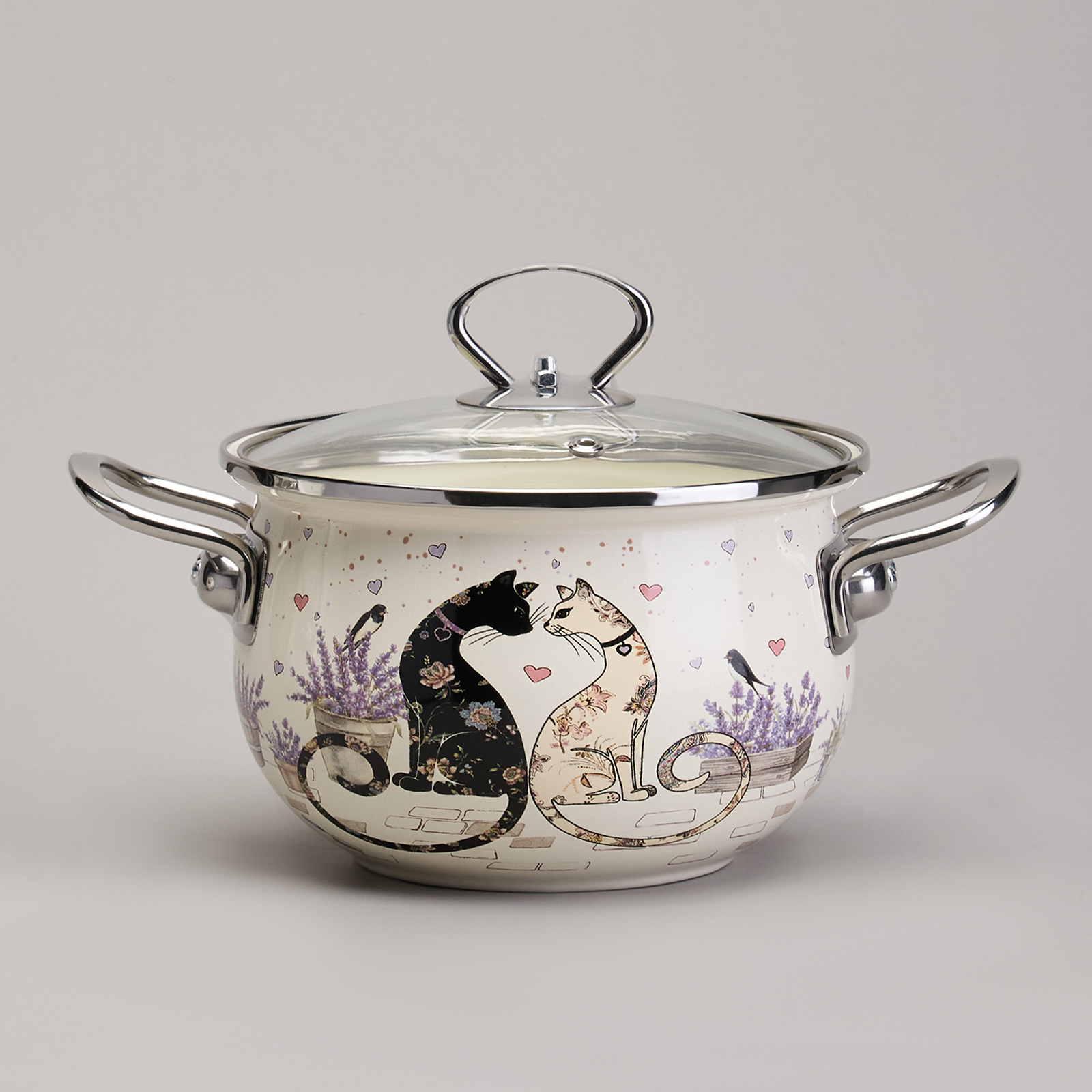 НАБОР КАСТРЮЛЬ ЭМАЛИРОВАННЫЙ, СЕРИЯ, LAVANDER CATS, 4ПР. 2, 0/2, 8Л ДИА.18/20СМ