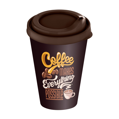 Стакан с крышкой 420 мл с декором Кофейная пауза темно-коричневый