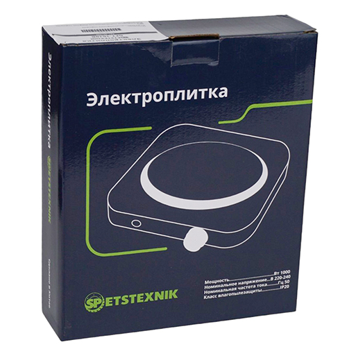 Плита электрическая 1-комфорочная 230 В, 1000 Вт., черный, 1/12