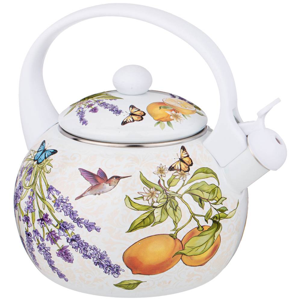 ЧАЙНИК AGNESS ЭМАЛИРОВАННЫЙ СО СВИСТКОМ, СЕРИЯ, ПРОВАНС ЛИМОНЫ, 2, 2Л, ИНДУКЦИОННОЕ ДНО