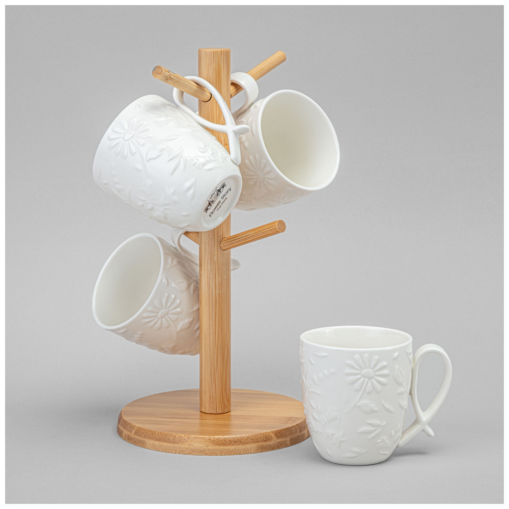 НАБОР КРУЖЕК LEFARD, FLOWERS STORY, НА ДЕРЕВ. ПОДСТАВКЕ 4 ШТ. 11*8*9, 5 СМ 275 МЛ