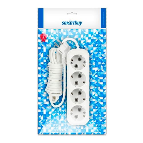 Удлинитель 4-местн 2 м с заземлением Smartbuy 16А/3,5кВт ПВС 3х1 мм², 1/40