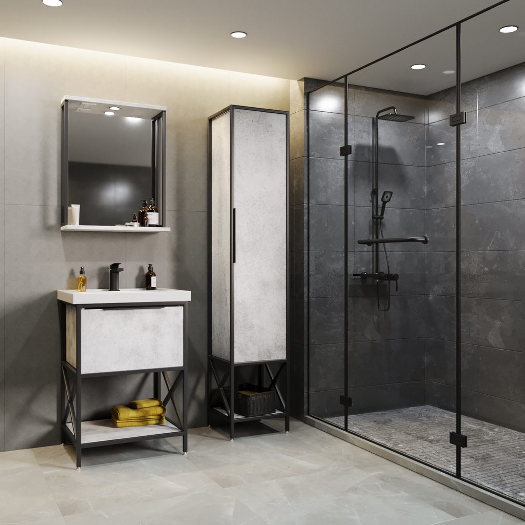 Тумба д/ванной, БРУКЛИН-60,  ОТДЕЛЬНО ПРИОБРЕТАЕТСЯ РАКОВИНА Бетон под раковину Fest 60, Sanita Luxe ЛОФТ, ЛДСП, раковина в комплект не входит