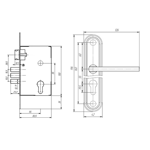 Замок врезной ЗВ4-3/09Р АБСОЛЮТ, медь, 1/15