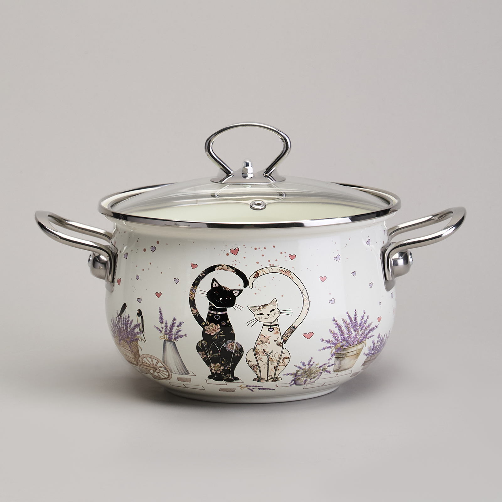 НАБОР КАСТРЮЛЬ ЭМАЛИРОВАННЫЙ, СЕРИЯ, LAVANDER CATS 6ПР. 2, 0/2, 8/3, 8Л ДИА.18/20/22СМ