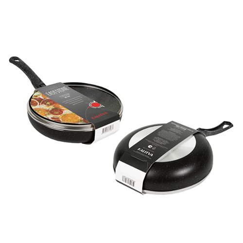 Сковорода 26см с ручкой, со стеклянной крышкой, а/п. Easy Stone. Алюминий марки А5