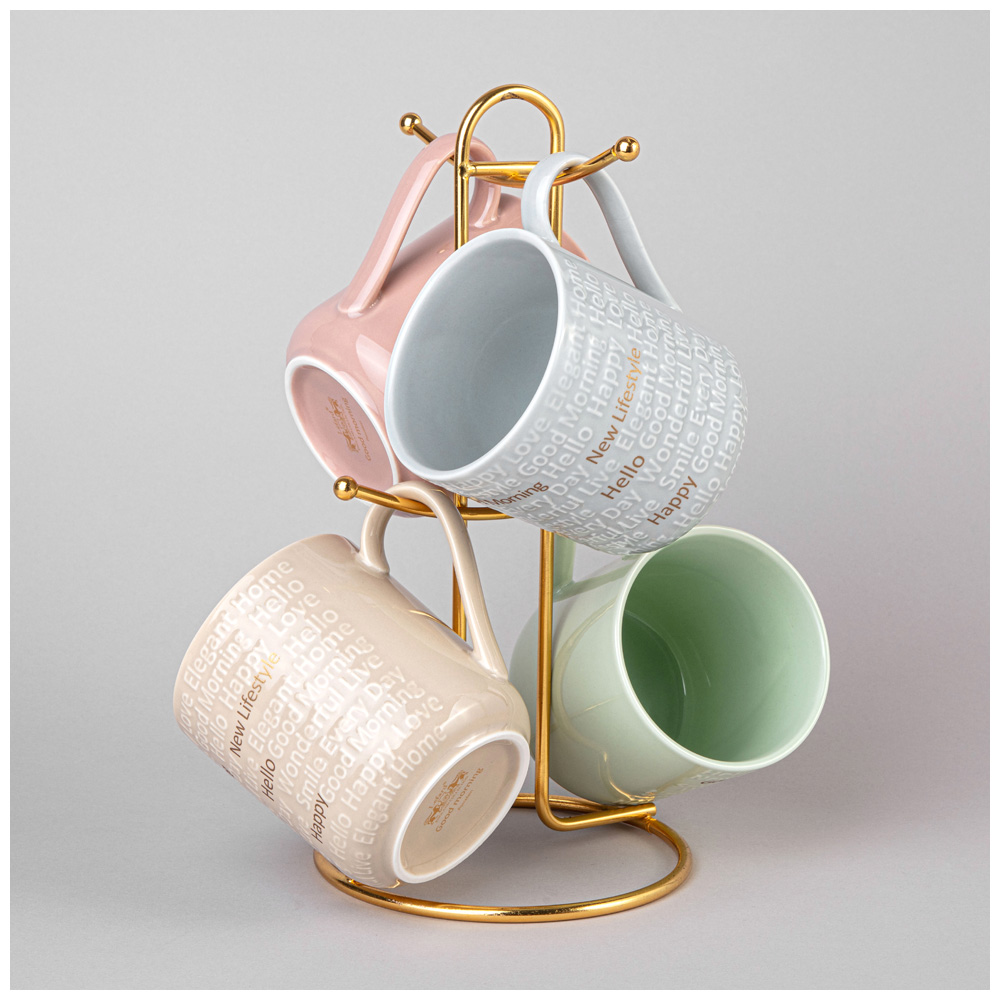 НАБОР КРУЖЕК LEFARD, GOOD MORNING, НА МЕТАЛЛ. ПОДСТАВКЕ 4 ШТ. 330 МЛ МИКС ЦВЕТОВ, КОР=4НАБ.