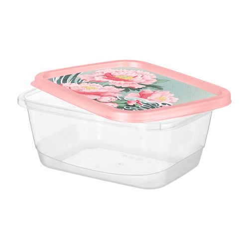 Контейнер для продуктов прямоугольный 0.5 л Homver 223151508/04 с декором Сад пионов розовый