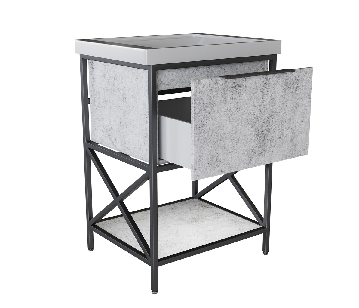 Тумба д/ванной, БРУКЛИН-60,  ОТДЕЛЬНО ПРИОБРЕТАЕТСЯ РАКОВИНА Бетон под раковину Fest 60, Sanita Luxe ЛОФТ, ЛДСП, раковина в комплект не входит