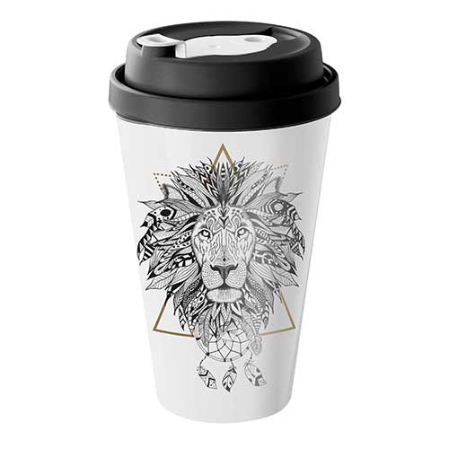 Стакан с крышкой 550 мл Homver 223104130/01, с декором, с клапаном, черный