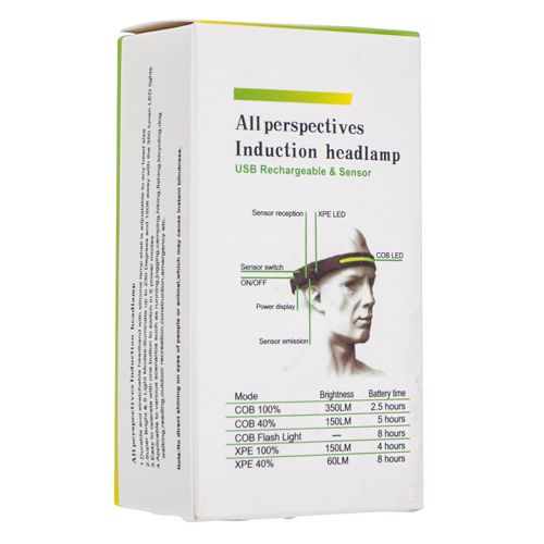 Фонарь налобный, Type-C, 300 мА·ч, цветная коробка с надписями на английском, 1/120/240