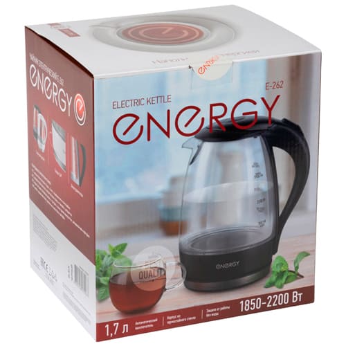 Чайник элек. 1,7л. , ENERGY E-262, диск, стекло, пластик, 1/6