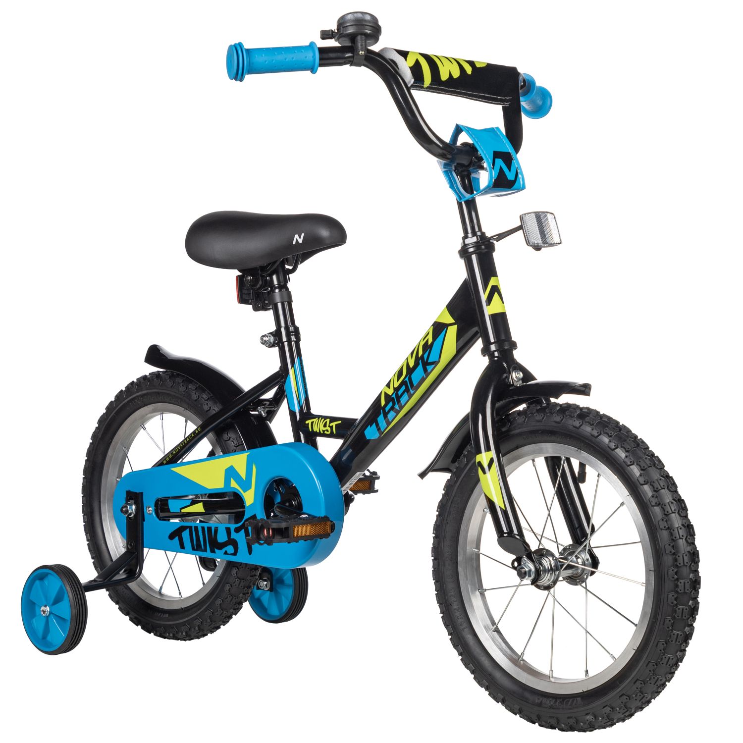 Велосипед NOVATRACK 14, TWIST черный, тормоз нож, крылья корот, полная защ.цепи