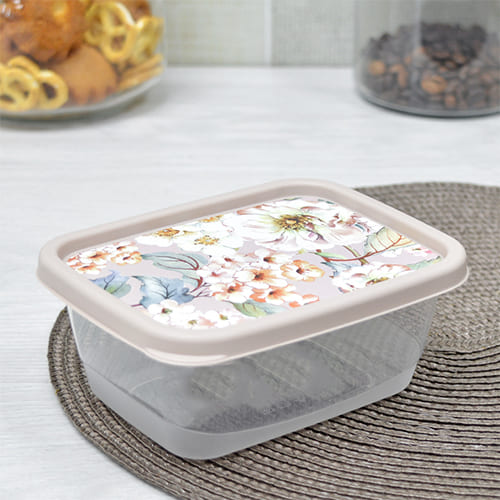 Контейнер для продуктов 0.5 л Homver 221160527/06, с декором, прямоугольный, бежевый